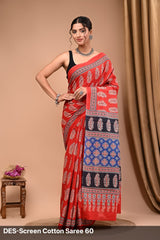 Cotton Mulmul Printed Saree with Attached Printed Blouse