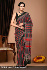 Cotton Mulmul Printed Saree with Attached Printed Blouse