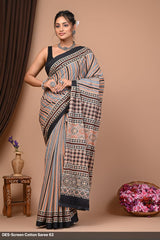 Cotton Mulmul Printed Saree with Attached Printed Blouse