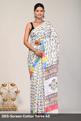 Cotton Mulmul Printed Saree with Attached Printed Blouse
