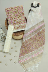 Elegant Pink Beige Floral Cotton Dress Material Set