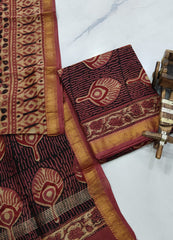 Exclusive Maheshwari Silk Suit | Hand-Stitched Shibori & Ajrak Dabu Print