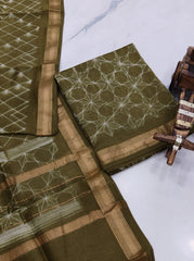 Exclusive Maheshwari Silk Suit | Hand-Stitched Shibori & Ajrak Dabu Print