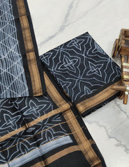 Exclusive Maheshwari Silk Suit | Hand-Stitched Shibori & Ajrak Dabu Print