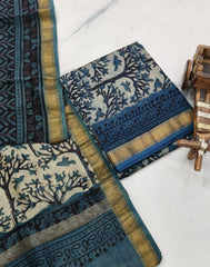 Exclusive Maheshwari Silk Suit | Hand-Stitched Shibori & Ajrak Dabu Print