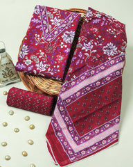 Maroon Floral Handblock Print Cotton Suit with Cotton Dupatta