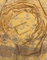 Mustard Bloom Handblock Printed Cotton Suit Set with Soft Mulmul Dupatta