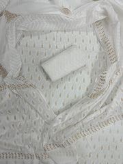 Pearl White Handblock Printed Cotton Suit Set with Elegant Mulmul Dupatta
