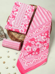 Pink Floral Handblock Print Cotton Suit with Cotton Dupatta