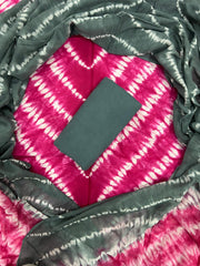 Rose Shadow Shibori Cottont Suit With Mulmul Dupatta