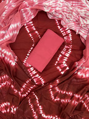 Rose Wine Tie-Dye Cottont Suit With Mulmul Dupatta