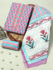 Handblock Print Gotta tye neck work Cotton Suit with Cotton Dupatta GCS04