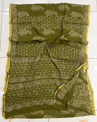 Pure Hand Block Printed Double Diamond Chiffon Saree DCS17