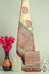 Hand block printed maheshwari silk suit with silk duppata ms16