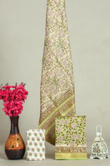 Hand block printed maheshwari silk suit with silk duppata ms07