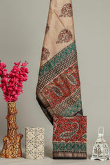 Hand block printed maheshwari silk suit with silk duppata ms18