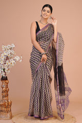 Hand Block Printed Kota Doriya Saree 19