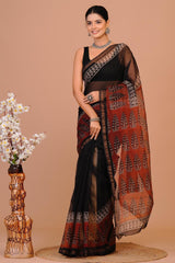 Hand Block Printed Kota Doriya Saree 18