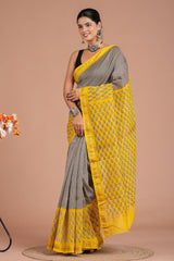 Maheshwari Silk Saree โ Elegant Bagru Print | With Blouse Piece
