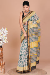Maheshwari Silk Saree โ Elegant Bagru Print | With Blouse Piece