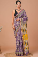 Maheshwari Silk Saree โ Elegant Bagru Print | With Blouse Piece