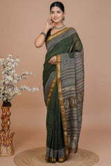 Maheshwari Silk Saree โ Elegant Bagru Print | With Blouse Piece