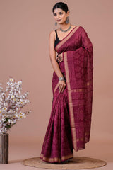 Maheshwari Silk Saree โ Elegant Bagru Print | With Blouse Piece