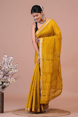 Maheshwari Silk Saree โ Elegant Bagru Print | With Blouse Piece