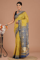 Maheshwari Silk Saree โ Elegant Bagru Print | With Blouse Piece