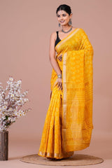 Maheshwari Silk Saree โ Elegant Bagru Print | With Blouse Piece