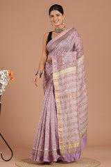 Maheshwari Silk Saree โ Elegant Bagru Print | With Blouse Piece