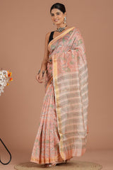 Maheshwari Silk Saree โ Elegant Bagru Print | With Blouse Piece
