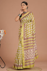 Maheshwari Silk Saree โ Elegant Bagru Print | With Blouse Piece