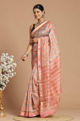 Maheshwari Silk Saree โ Elegant Bagru Print | With Blouse Piece