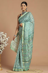 Maheshwari Silk Saree โ Elegant Bagru Print | With Blouse Piece