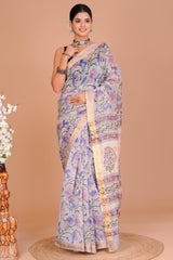 Maheshwari Silk Saree โ Elegant Bagru Print | With Blouse Piece