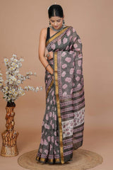 Maheshwari Silk Saree โ Elegant Bagru Print | With Blouse Piece