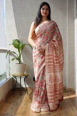Bagru Hand Block Print Maheshwari Silk Saree