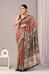 Bagru Hand Block Print Maheshwari Silk Saree