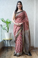 Bagru Hand Block Print Maheshwari Silk Saree