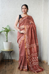 Bagru Hand Block Print Maheshwari Silk Saree
