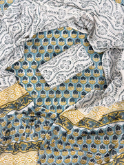Floral Blue Cotton Dress Material with Soft Mulmul Dupatta