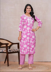 Embroidered Kurta in Pure Cotton | Discharge Print Design | Ethnic Everyday Wear
