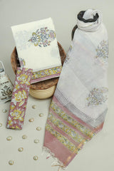 Soft Pink Floral Elegance Cotton Suit with Kota Doriya Dupatta