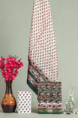 Hand block printed maheshwari silk suit with silk duppata ms14