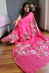 Hand Brush Painted Chiffon Saree with Blouse