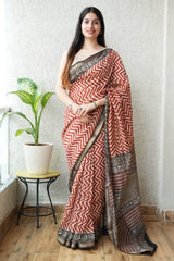 Bagru Hand Block Print Maheshwari Silk Saree