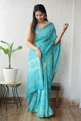 Bagru Hand Block Print Maheshwari Silk Saree