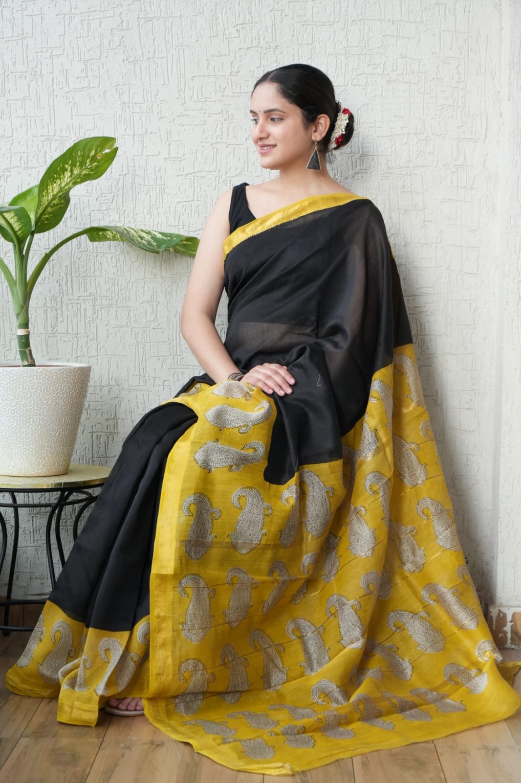 Bagru Hand Block Print Maheshwari Silk Saree