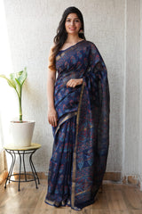 Bagru Hand Block Print Maheshwari Silk Saree